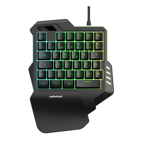 RadioShack One-Hand Gaming Keyboard, 35 Keys, RGB Backlit with 8 Colors ...