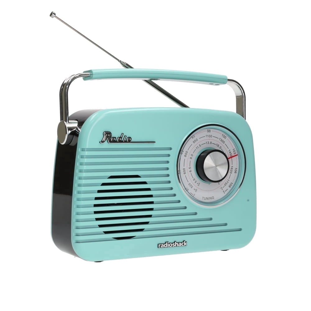RadioShack Portable Retro AM/FM/SW Radio with Bluetooth, Rechargeable Battery, High-Power Speaker, USB and microSD Playback, 3.5mm Input, Baby Blue, Model 4001801