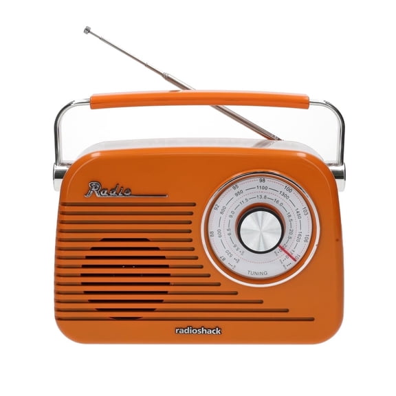 RadioShack Portable Retro AM/FM/SW Radio with Bluetooth, Rechargeable Battery, High-Power Speaker, USB and microSD Playback, 3.5mm Input, Orange, Model 4001802