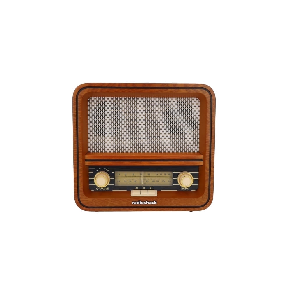 RadioShack Retro AM/FM Radio with Bluetooth, Dual 5W Speakers, Analog Tuning, Wooden Finish, Model 4001796
