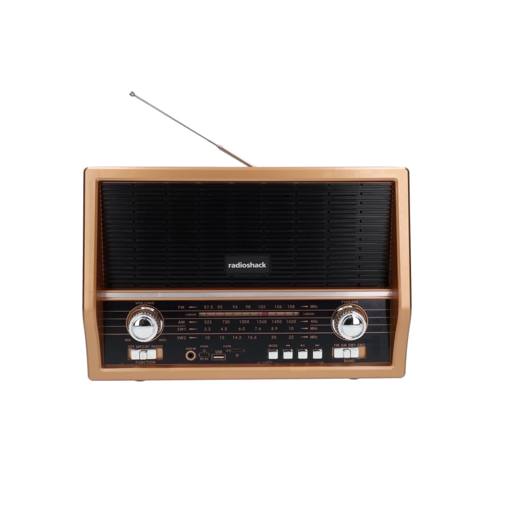 RadioShack Retro AM/FM/SW Radio with Bluetooth, Rechargeable Battery, USB and microSD Playback, Built-In MP3 Player, Dual Speakers, Model 4001800