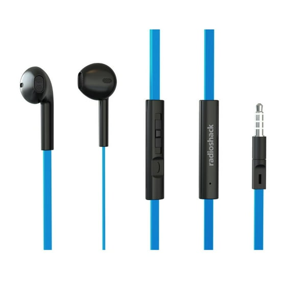 RadioShack Stereo Earphones with Microphone 3304256 Blue and Black