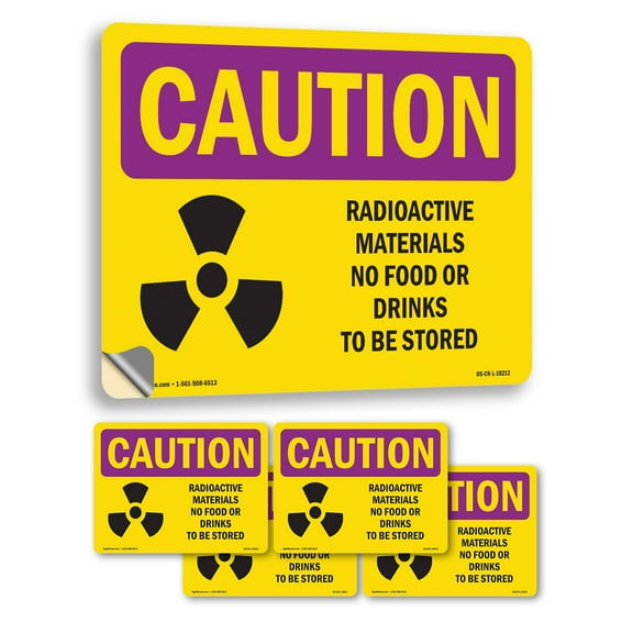Radioactive Materials No Food With Symbol OSHA Caution Radiation Vinyl Decal Label 24 Inch x 18 Inch - 5 Pack