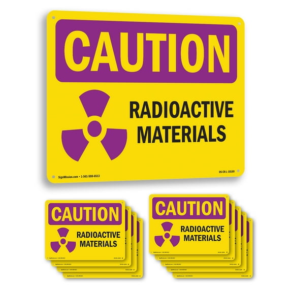 Radioactive Materials OSHA Caution Radiation Rigid Plastic Sign 24 Inch x 18 Inch - 10 Pack