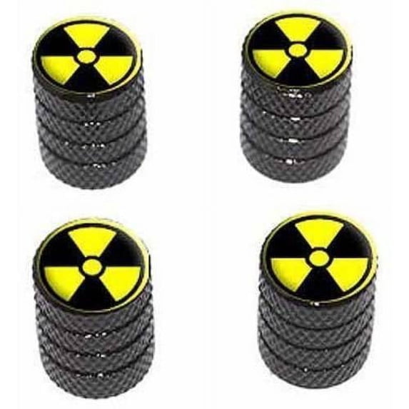 Radioactive Yellow on Black Tire Rim Wheel Aluminum Valve Stem Caps, Multiple Colors