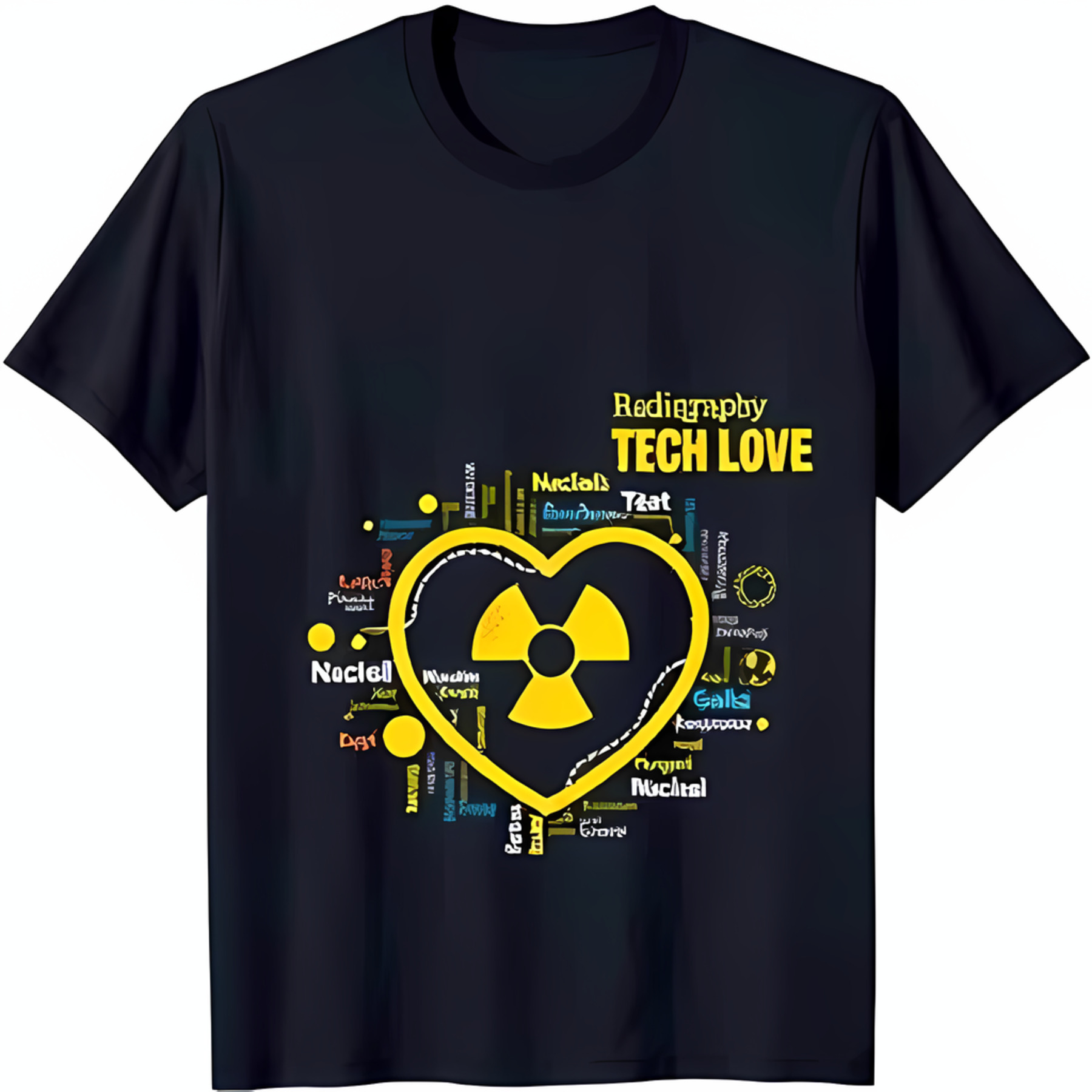 Radiography Tech Love Black TShirt with Heart Shaped Radiation Symbol