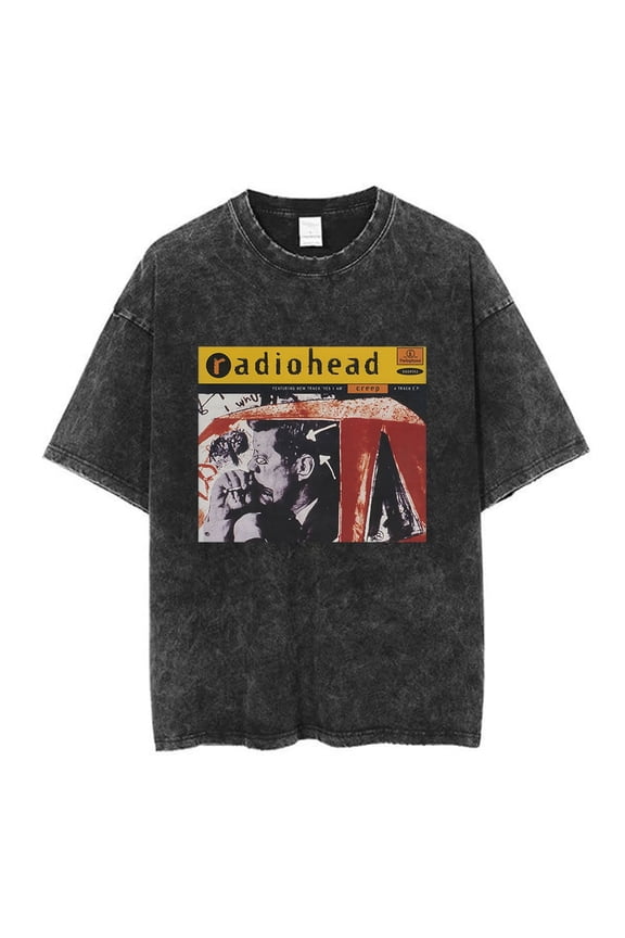 Radiohead OK Computer Vintage Washed Unisex Rock Band Graphic Tee – 100% Cotton Hip Hop Streetwear T-Shirt