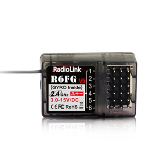 Radiolink R6FG V5 6-Channel 2.4GHz FHSS RC Receiver with Built-in Gyro for RC6GS V2, RC4GS V2, T8S, T8FB Transmitters - High Precision Radio Control Vehicle Accessory (1.38 x 0.78 inches)