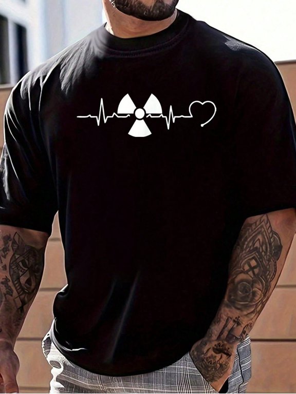 Radiology Heartbeat - Rad Tech Radiologist Xray Tech Gifts Men's Cotton Crew Neck Graphic Tee Casual Short Sleeve Solid T-Shirt
