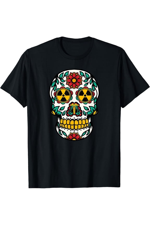 Radiology Nuclear Radiation Radioactive Symbol Sugar Skull T-Shirt, Unisex T-Shirt