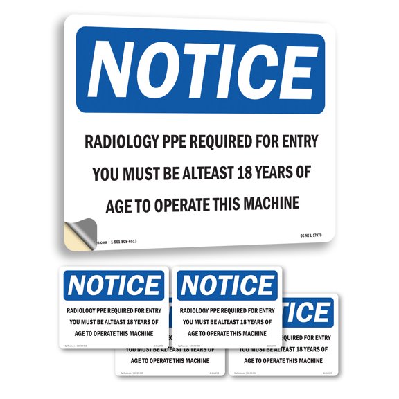 Radiology PPE Required For Entry You Must OSHA Notice Vinyl Decal Label 5 Inch x 3.5 Inch - 5 Pack
