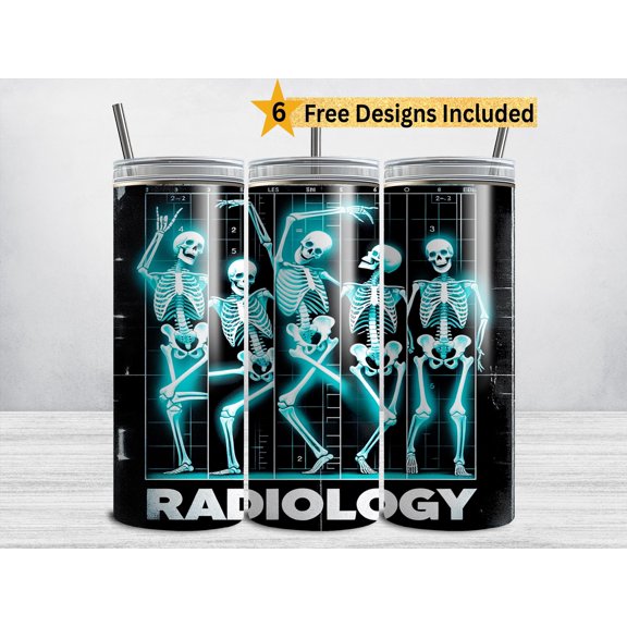 Radiology Technician 20 oz Straight Skinny Tumbler, Radiology Tech, Radiology Funny Skeleton X-ray, Reusable Travel Cup with Lid and Straw