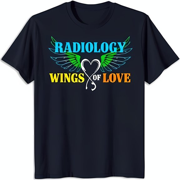Radiology Wings of Love Graphic Tee Blue T-Shirt with Heart Design