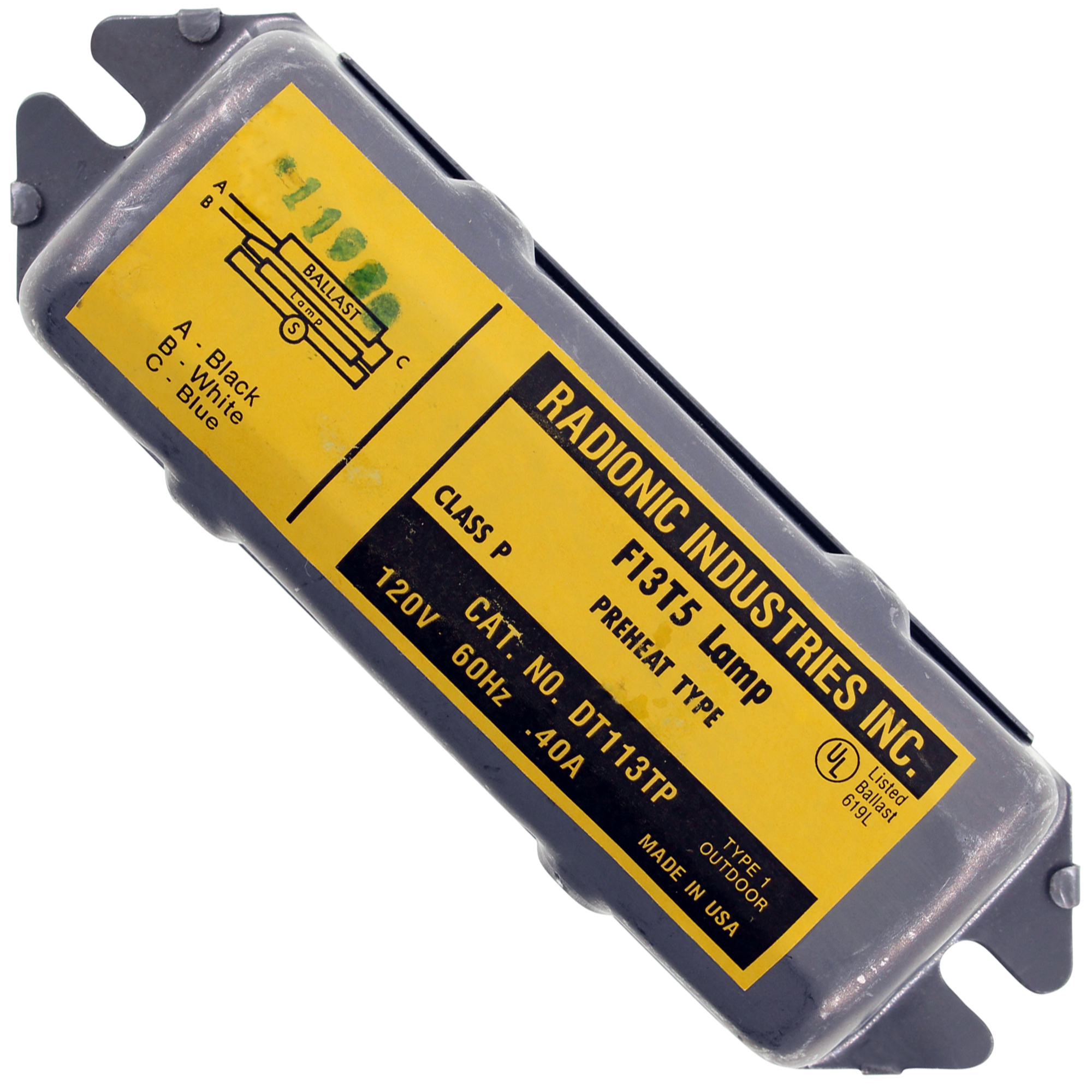 Radionic DT113TP PreheatStart Fluorescent Ballast, 1Lamp, 13W T5