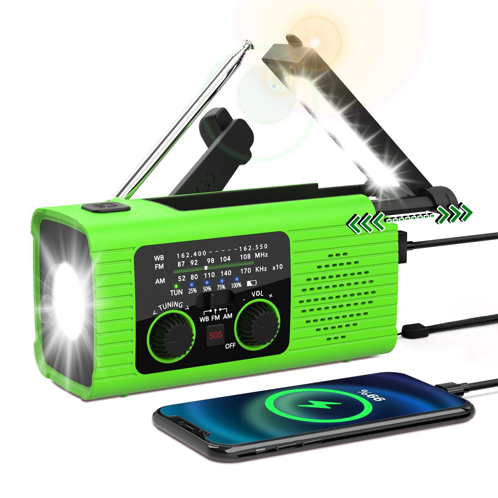 Radios For Emergency  Multifunction Solar Hand Crank Noaa Weather Am/fm Radio 4000mah With Usb Charged Reading Lamp Flashlight Sos Alarm Headphone Jack Camping Emergencies