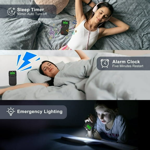 Radios Portable AM FM SW, Portable Radio with LED Flashlight, 2AA Battery Operated Radio for Indoor, Outdoor, Walk, Jogging, Gym, Camping, Black