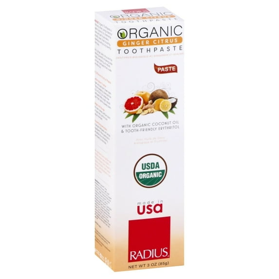 RADIUS USDA Organic Coconut Toothpaste Ginger Citrus 3 oz 85 g