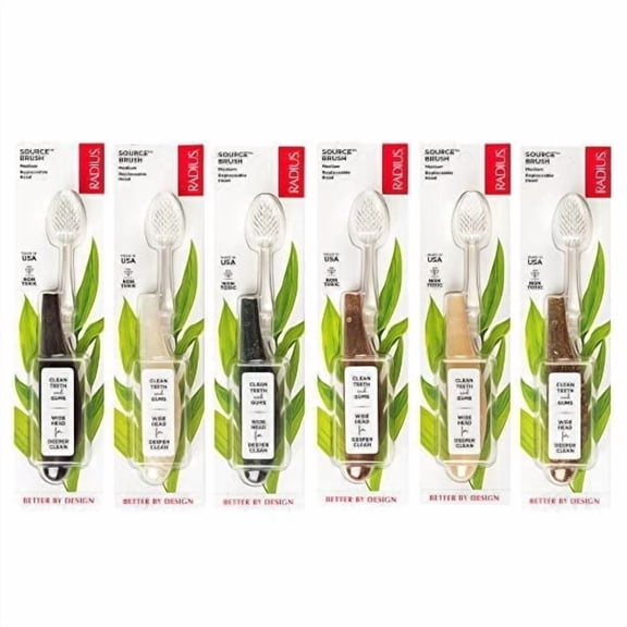 RADIUS Source Toothbrush with Replaceable Brush Head ADA Accepted Improve Gum Health & Reduce Issues - Medium - Assorted Colors - Pack of 6