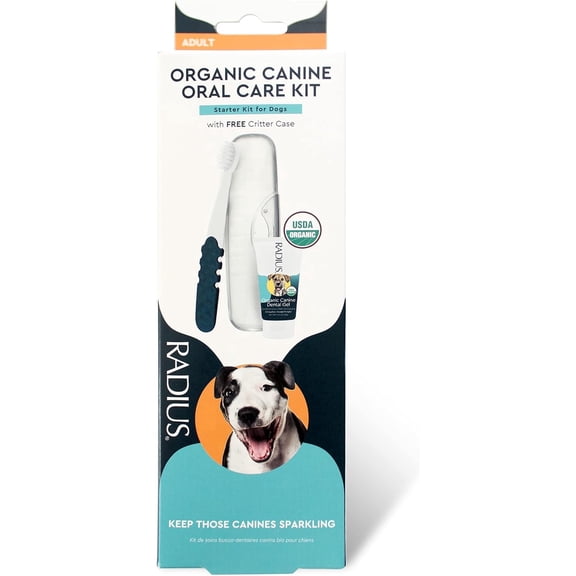 Radius USDA Organic Dental Solutions Adult Kit 1 Unit, 1 Dog Toothbrush & 1 0.8oz Toothpaste, Firm Bristle & Non Toxic Toothpaste for Dogs