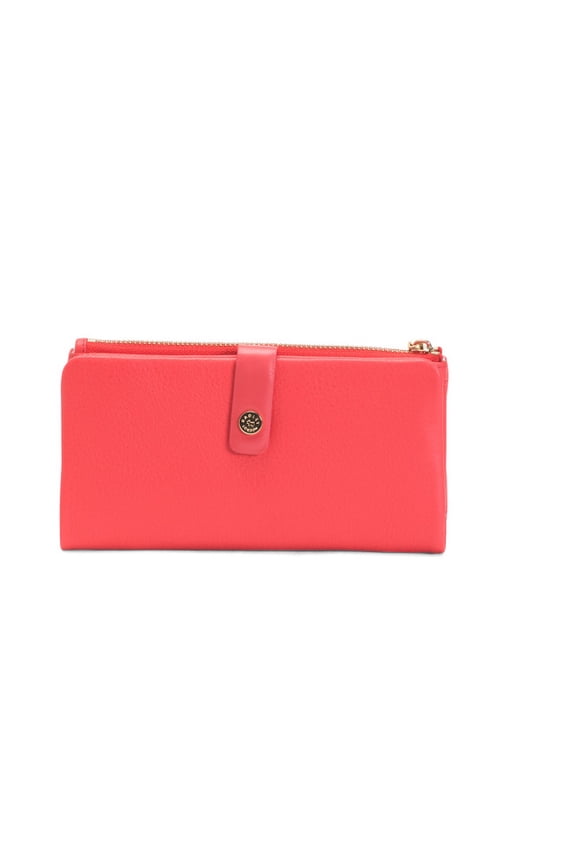 London Leather Bifold Wallet Coral Pink Larkswood 2.0 7.5" x 4" Large