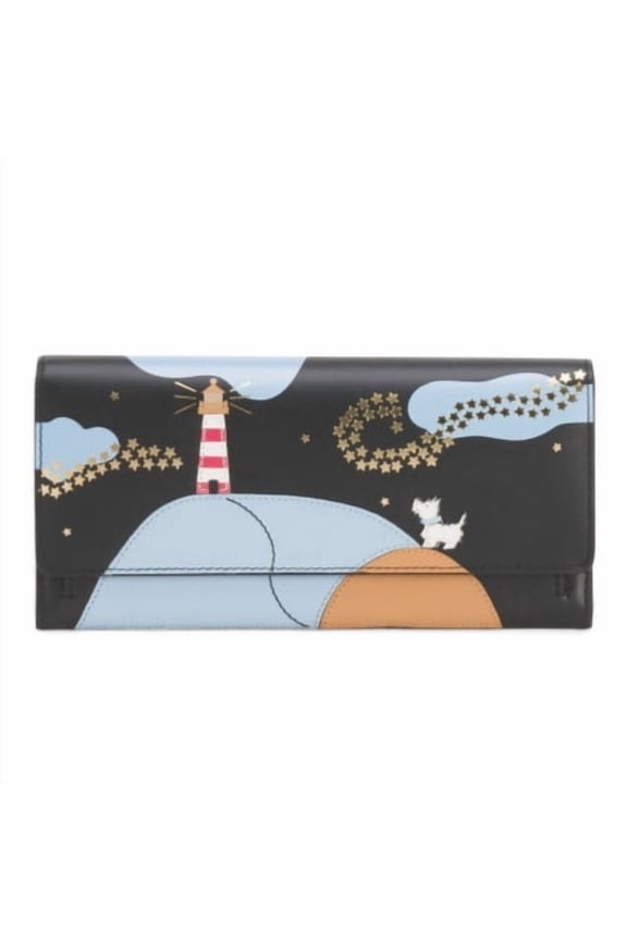 London Lighthouse Large Flap Over Matinee Wallet Leather Black Scottie