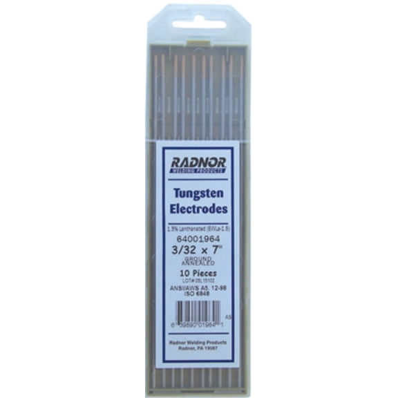 Radnor 1/8'' X 7'' Ground Finish Lanthana Tungsten Electrode (10 Per Package)
