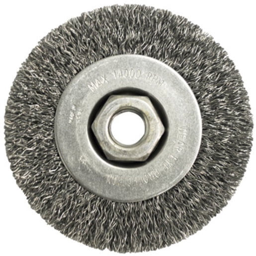 Radnor 4'' X 5/8'' 11 Carbon Steel Crimped Wire Wheel Brush For Use On Small Angle Grinders