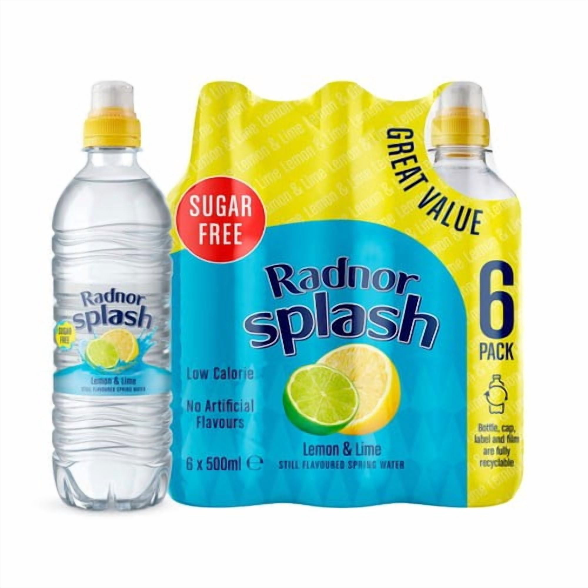 Radnor Splash Lemon & Lime Flavoured Water 6 x 500ml, British Import (Pack of 2)