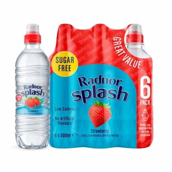 Radnor Splash Strawberry Flavoured Water 6 x 500ml, British Import (Pack of 2)