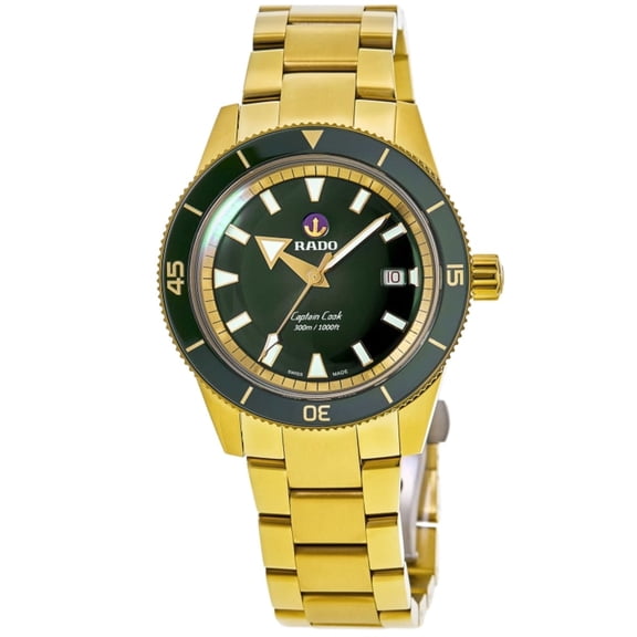 Rado Captain Cook Automatic Steel Green Dial Yellow Gold PVD Men's Watch R32136323