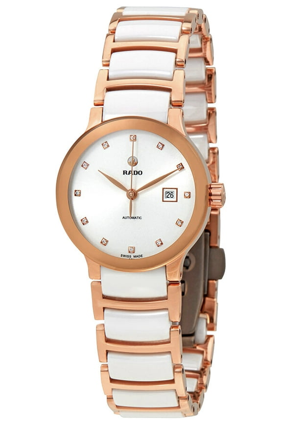 Centrix Automatic Rose Gold PVD & Ceramic White Dial Diamonds Date Womens Watch R30183742