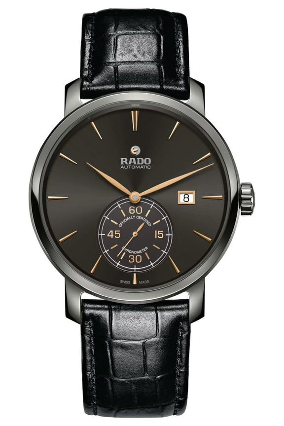 DiaMaster Petite Seconde Automatic COSC Ceramic & Titanium Gray Dial Black Leather Strap Date Mens Watch R14053106