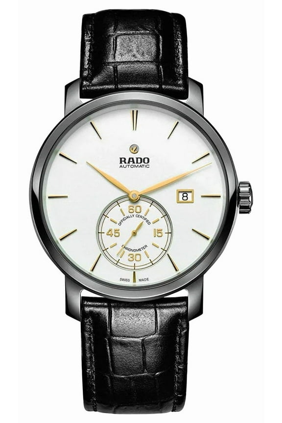 DiaMaster Petite Seconde Automatic COSC Ceramic & Titanium White Dial Black Leather Strap Date Mens Watch R14053016