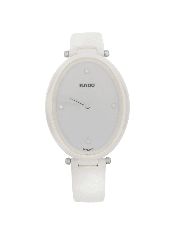 Esenza Ceramic Leather White Diamond Dial Ladies Quartz Watch R53092715