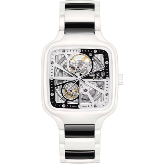 Rado True Square Automatic Open Heart Diamonds Limited Edition Rhodium & Black Dial Two-Tone Ceramic Unisex Watch R27073752