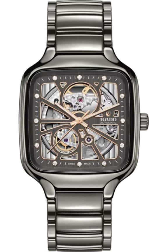 True Square Automatic Open Heart Grey Diamond Dial Ceramic Unisex Watch R27083712