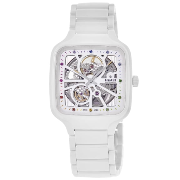 Rado True Square Automatic Open Heart White Dial Ceramic Unisex Watch R27073712