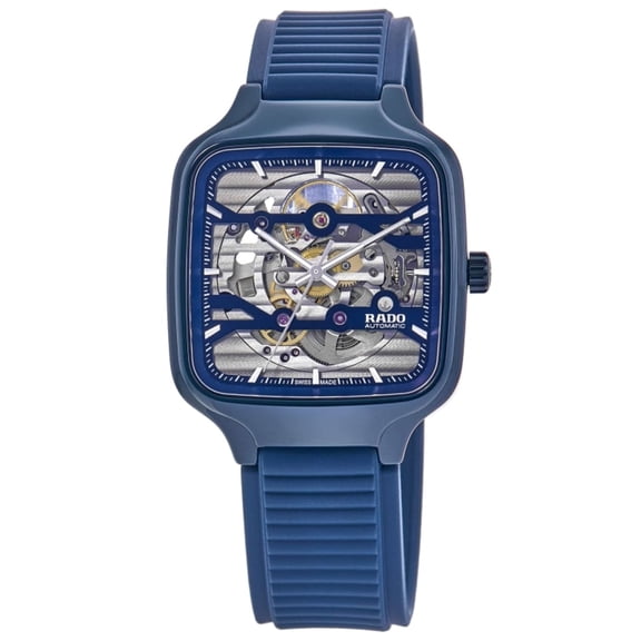 Rado True Square Automatic Skeleton Rhodium Dial Rubber Strap Unisex Watch R27178205