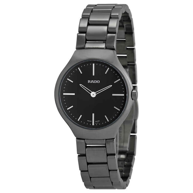 Rado True Thinline Black Dial Gunmetal Ceramic Ladies Watch