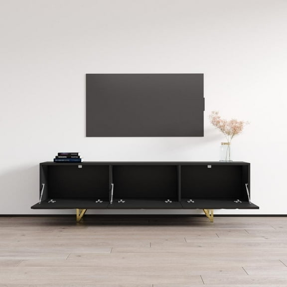 Radom 01 TV Stand for TVs up to 80", Mid-Century Modern High Gloss 71" Entertainment Center, TV Media Console with Storage Cabinets