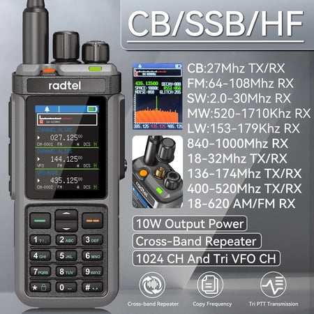 Radtel RT-880 10w Multi Band Ham Radio HF UHF VHF with AM USB LSB CW CB LW MW SW SSB , 1024 Channels, Cross Band Repeaper