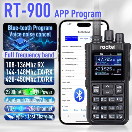 Radtel RT-900 8W Full band Ham Radio Walkie Talkie 256CH Air Band Two Way Radio Station Aviation NOAA Police Marine River PTT