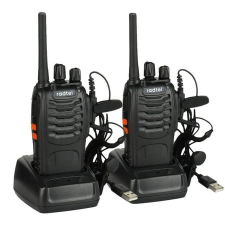 Radtel RT88 Rechargeable FRS Walkie Talkies Long Range Handheld License-Free Two Way Radio 16CH Handsfree USB Charging LED Flashlight with Earpiece (2 Pack)