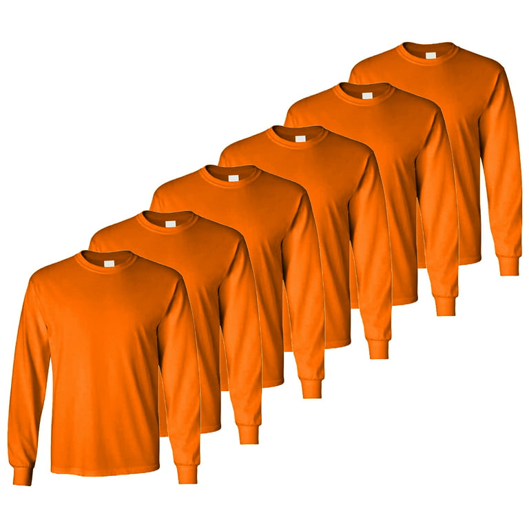 Radyan 6 Pack Long Sleeve (Ropa De Trabajo) Safety Green Construction  T-Shirts for Men, Large, Orange 
