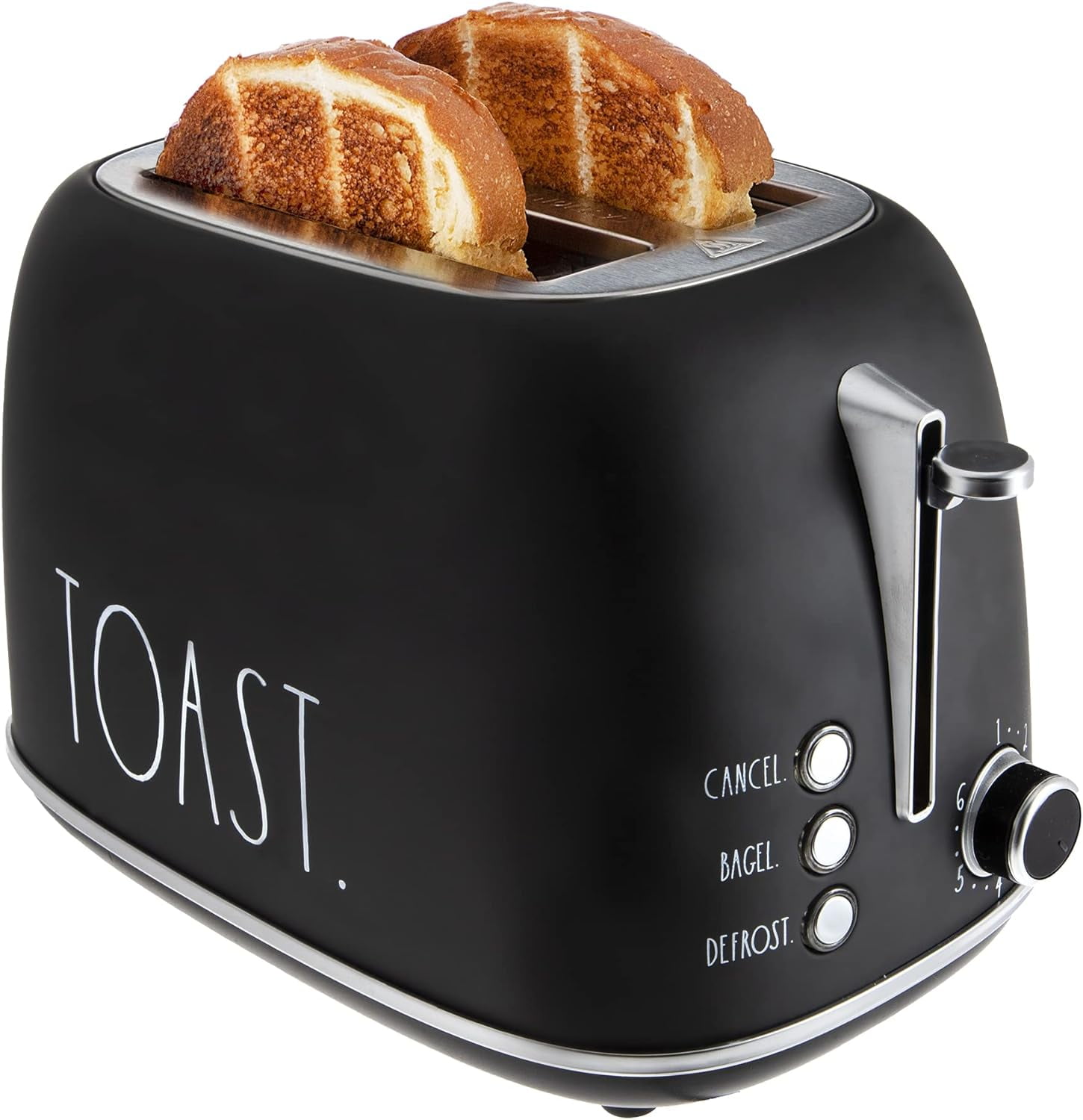 Black Retro 2-Slice Stainless Steel Toaster with Wide Slots