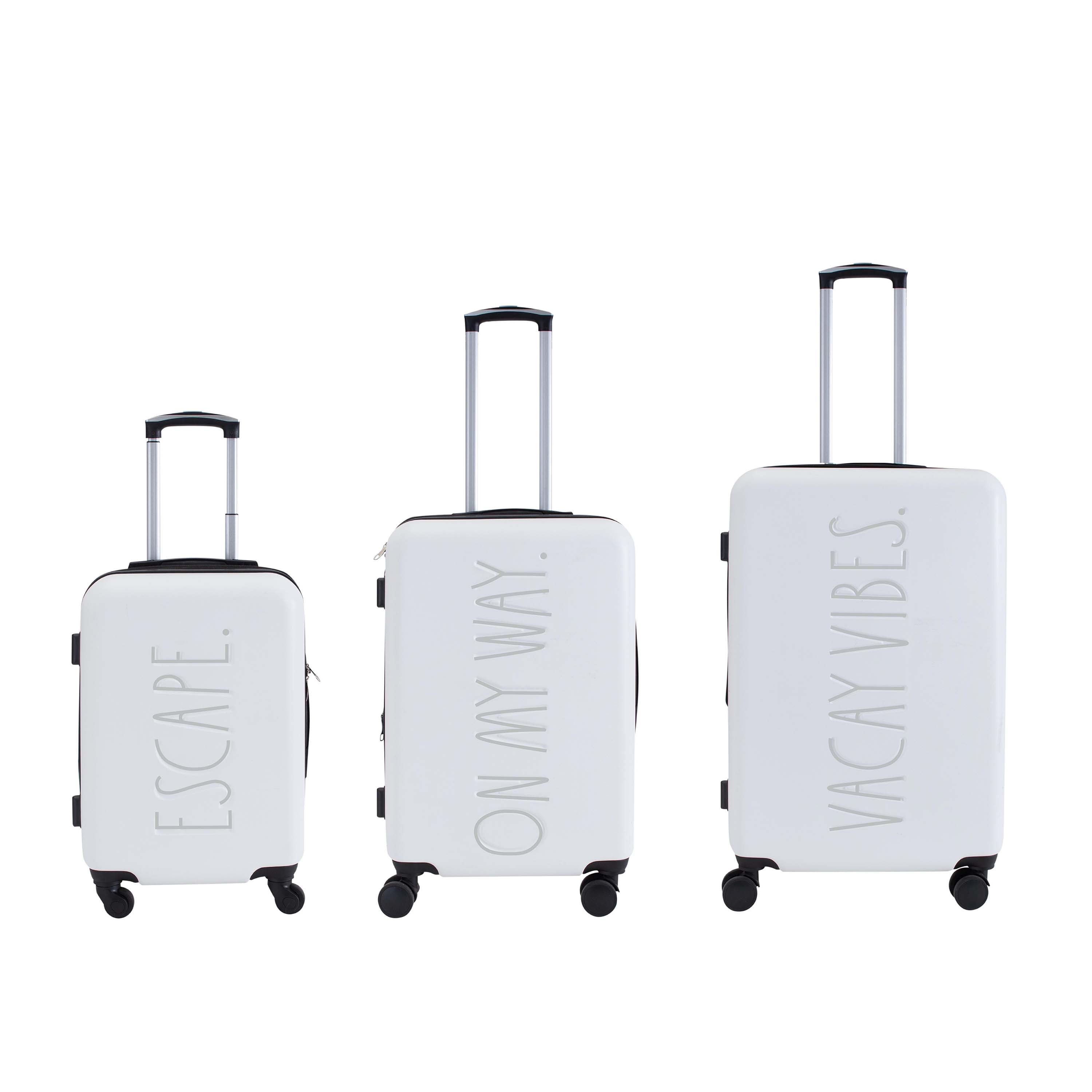 Rae Dunn 3 Piece Expandable Rolling Luggage Set in White