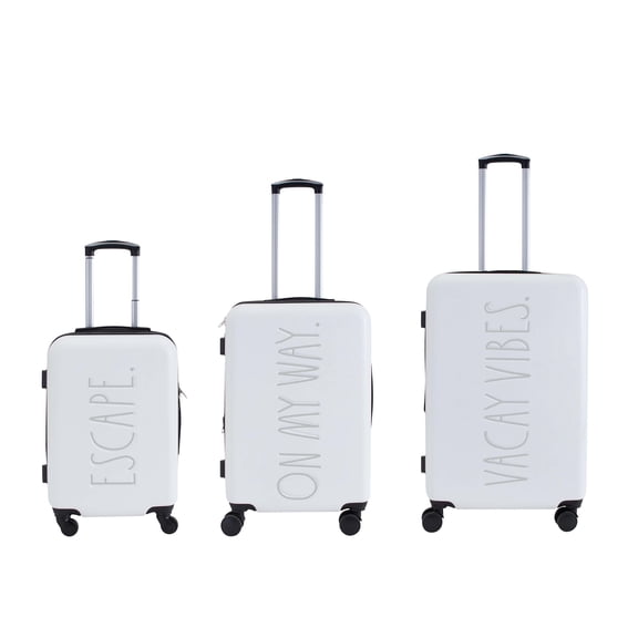 Rae Dunn 3 Piece Expandable Rolling Luggage Set in White