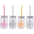 thumbnail image 1 of Rae Dunn 4 (15oz) Mason Jar Glasses With Straws Set- LOVE-JOY-CHERISH-INSPIRE, 1 of 2