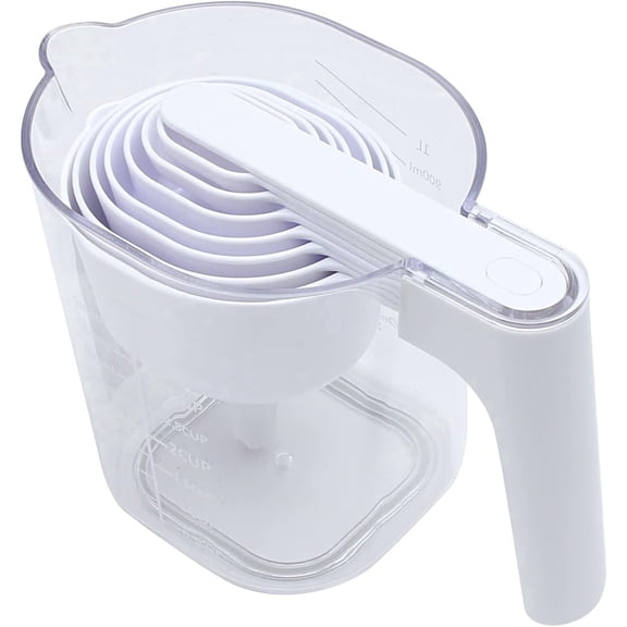 Rae Dunn Measuring Cup Set, Stackable Measuring Cups with Funnel and Scraper, White, 9-Pieces