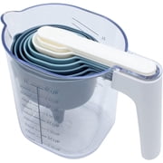Rae Dunn Measuring Cup Set, Stackable Measuring Cups with Funnel and Scraper, Blue Ombre, 9-Pieces